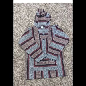 Mexport Mens Baja Hoodie White Stripe Kangaroo Pocket Long Sleeve Vintage XL